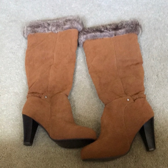 Tall Faux Suede & Fur Top w/Side Zipper and Braided  Detail Boot - 8.5 - Picture 1 of 9